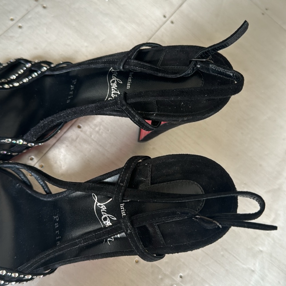 Christian Louboutin vegastrassima black suede rhinestone pump 100mm sz 41 - Picture 7 of 12